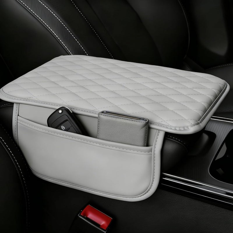 Myston Upgraded Car Center Console Cover, Leather Armrest Cushion Pad with 2 Storage Bags, Microfiber Soft Waterproof Seat Box Cover Protector, Car Interior Decor Accessories Fit for Most Cars, Vehicles - Image 1